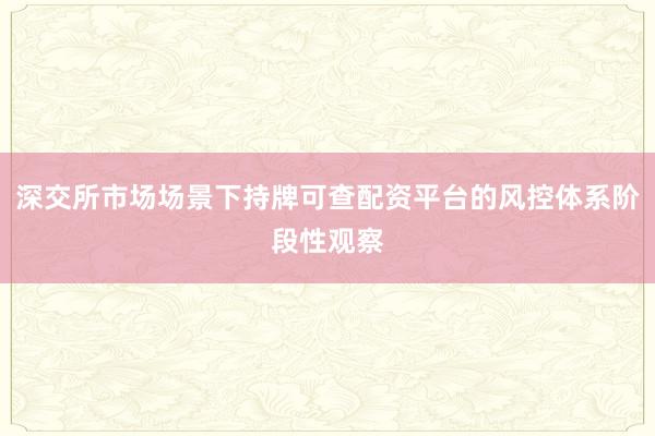 深交所市场场景下持牌可查配资平台的风控体系阶段性观察