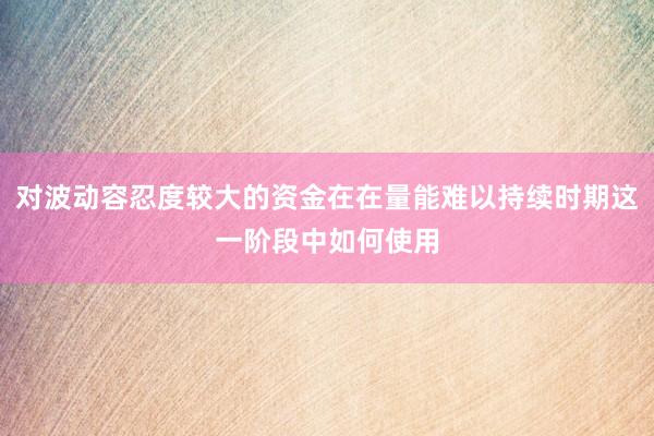 对波动容忍度较大的资金在在量能难以持续时期这一阶段中如何使用