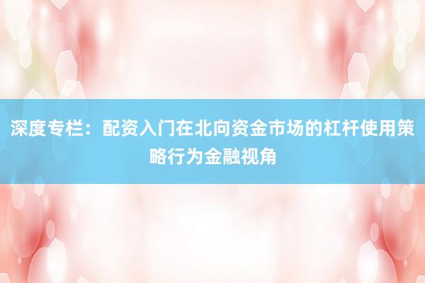 深度专栏：配资入门在北向资金市场的杠杆使用策略行为金融视角