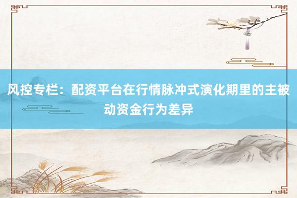 风控专栏：配资平台在行情脉冲式演化期里的主被动资金行为差异