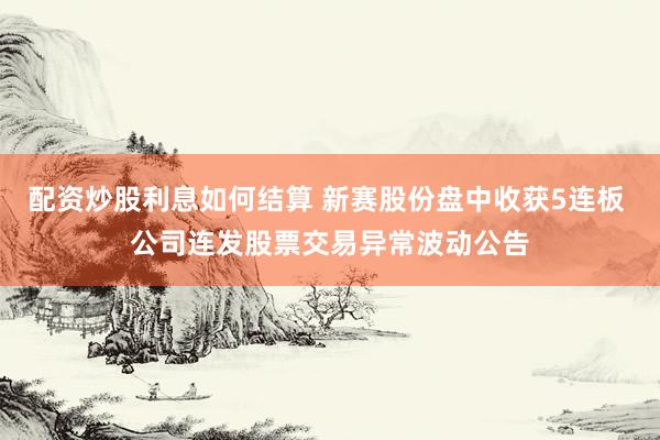 配资炒股利息如何结算 新赛股份盘中收获5连板 公司连发股票交易异常波动公告