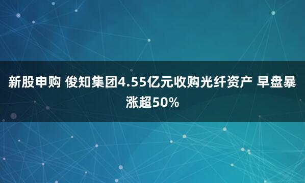 新股申购 俊知集团4.55亿元收购光纤资产 早盘暴涨超50%